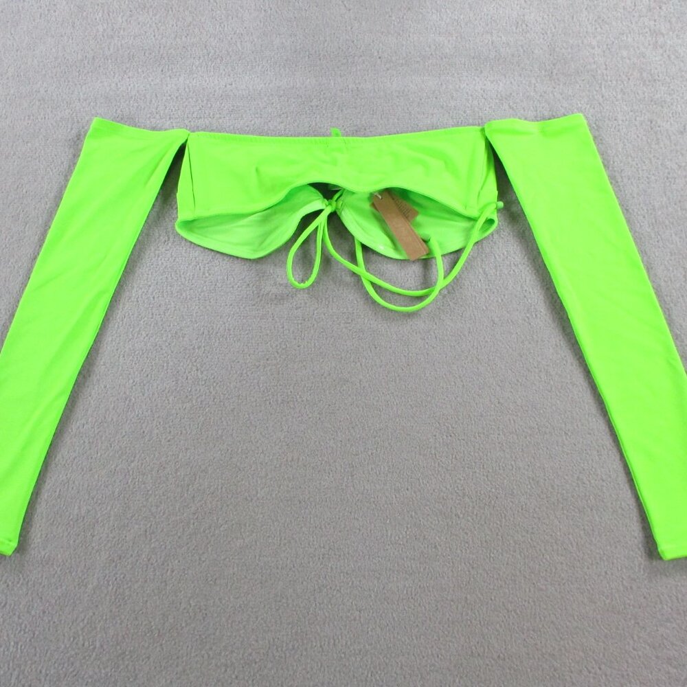 SKIMS Recycled Swim Long Sleeve Bikini Top Womens Medium Bright Neon Green Beach - Picture 3 of 6